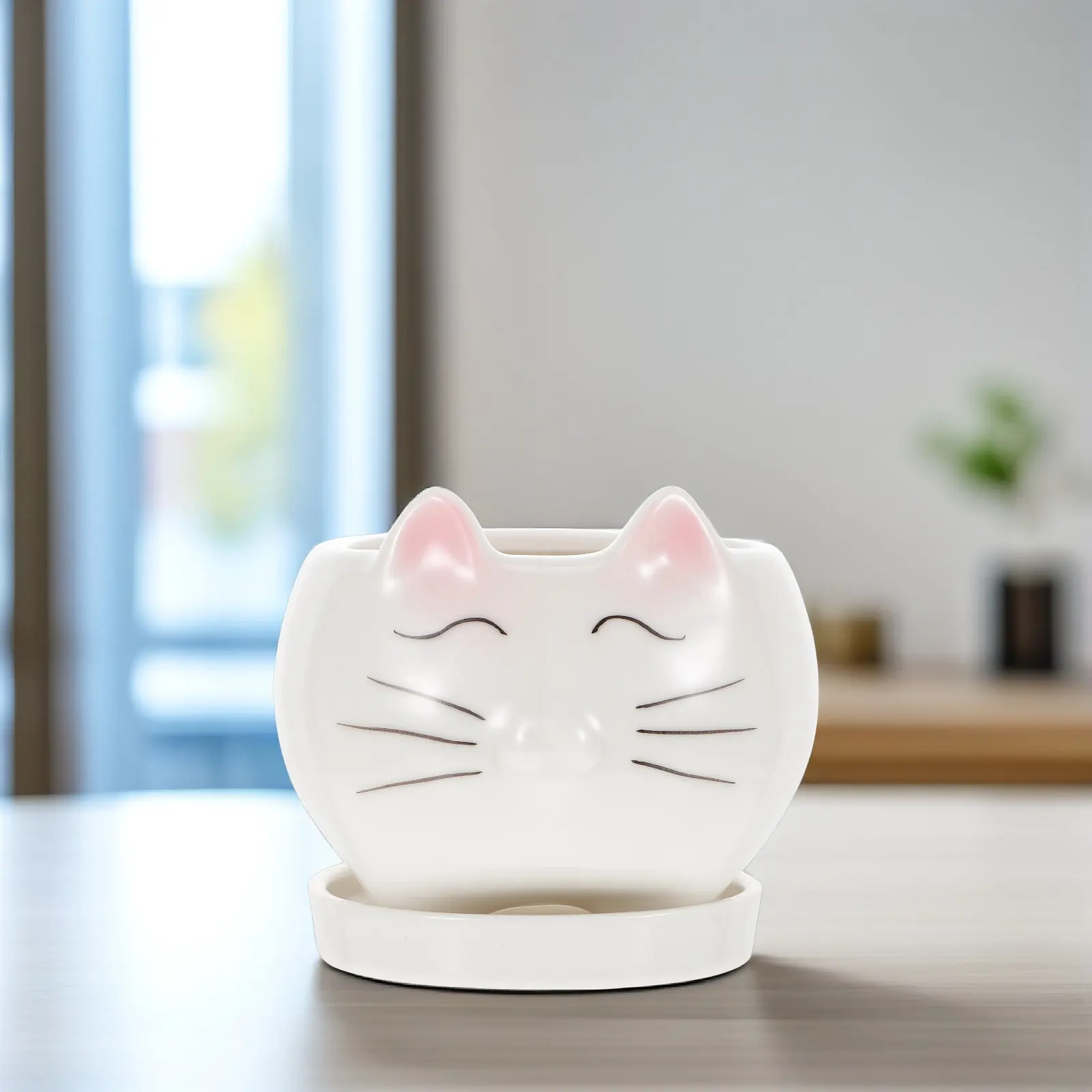 Cute Cartoon Cat Ceramic Flower Pot for Succulents Cactus and Small Plants Bowl with Fine Craftsmanship Home