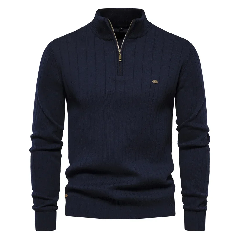 2024 New Autumn Winter Zipper Pullover Sweaters for Men High Quality Warm  Stand Collar Cotton Knitted Sweater Men