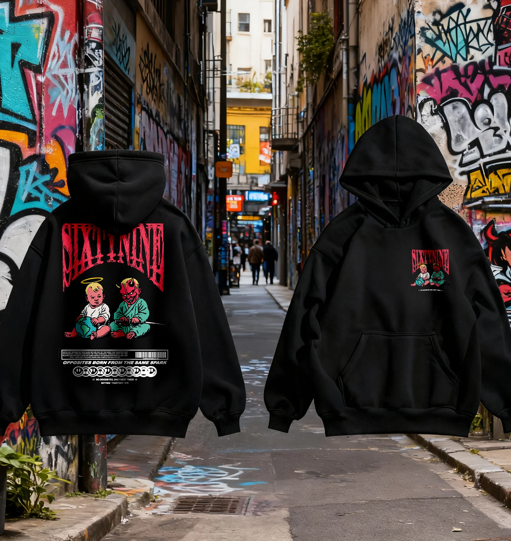 الملاك الشيطان Absurd الفن الشارع نمط هوديس الرجال والنساء هوديس العصرية عشاق الفن شخصية خلع الملابس الصوف الدفء