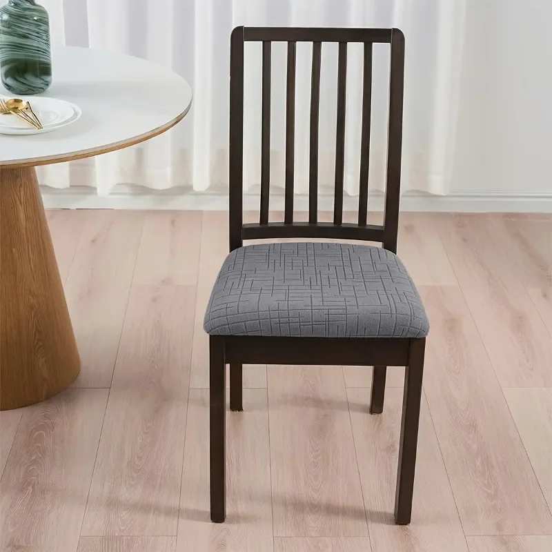 6PCS Simple Line Jacquard Polar Fleece Dining Chair Cover Elastic Fit Chair Cover Easy to Disassemble Wash, Suitable All Seasons