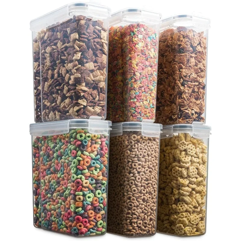 6 Pack Airtight Cereal Food Storage Container  Plastic Kitchen and Pantry Organization Canisters