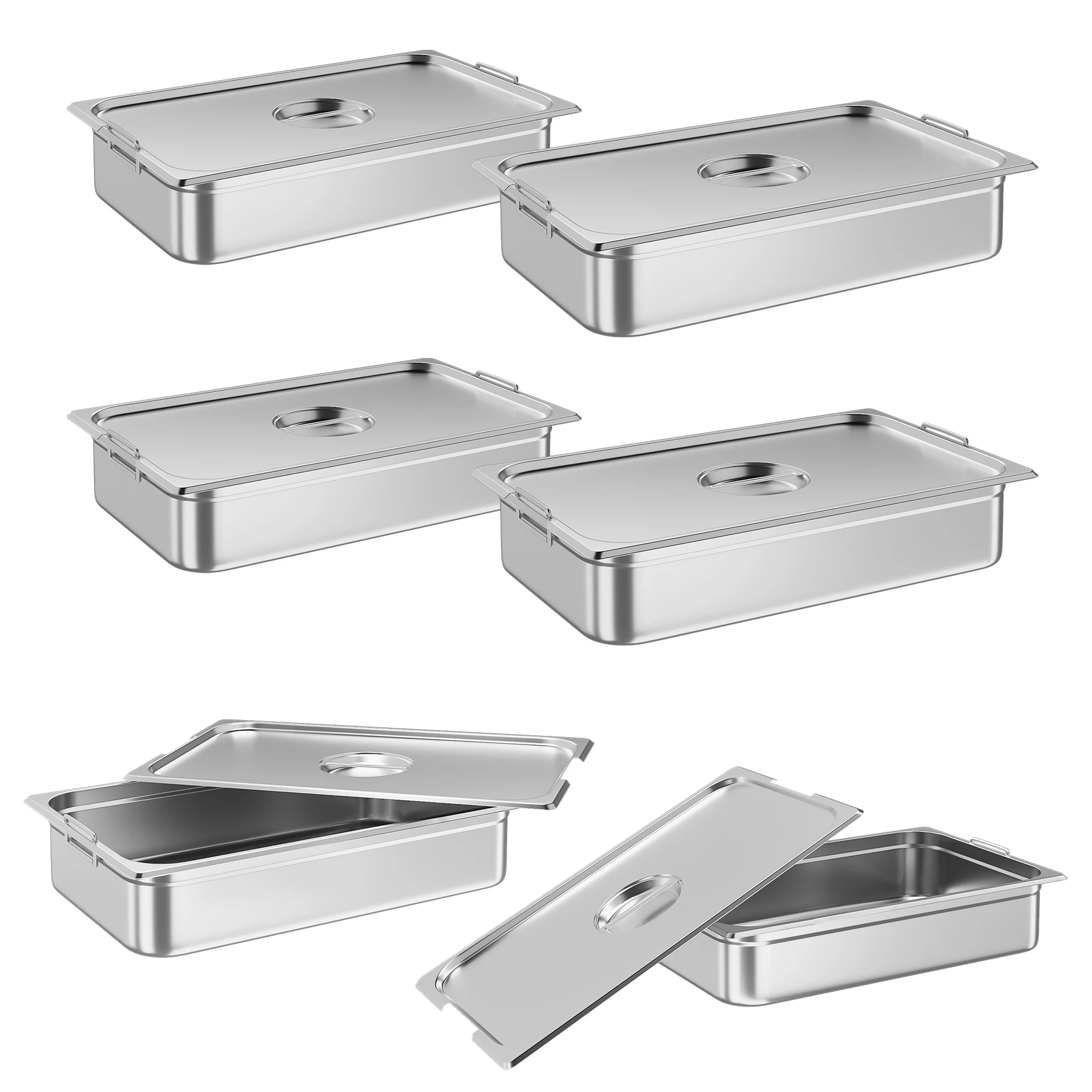 6 Stainless Steel 6 Pack Serving Basins With Handles