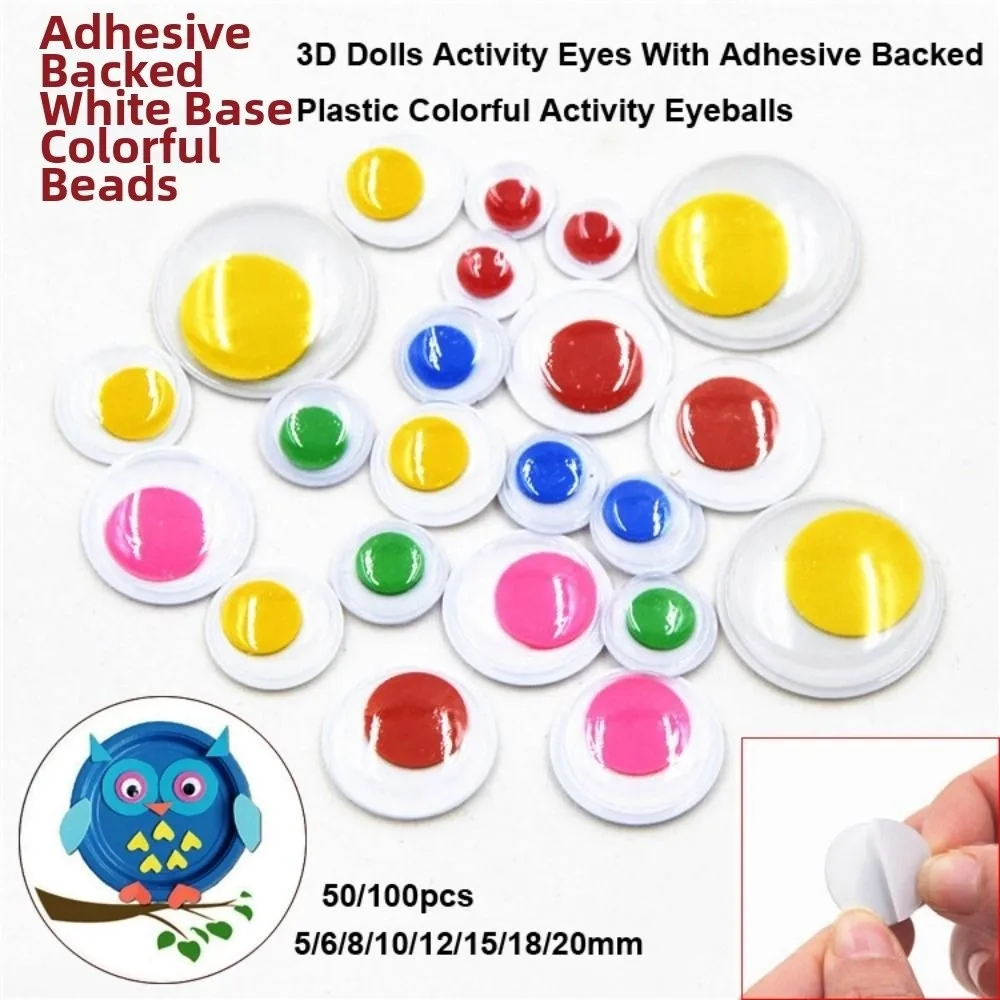 50/100pcs 3D Dolls Activity Eyes DIY Handmade Plastic Colorful Activity Eyeballs With Adhesive Backed 5/6/8/10/12/15/18/20mm