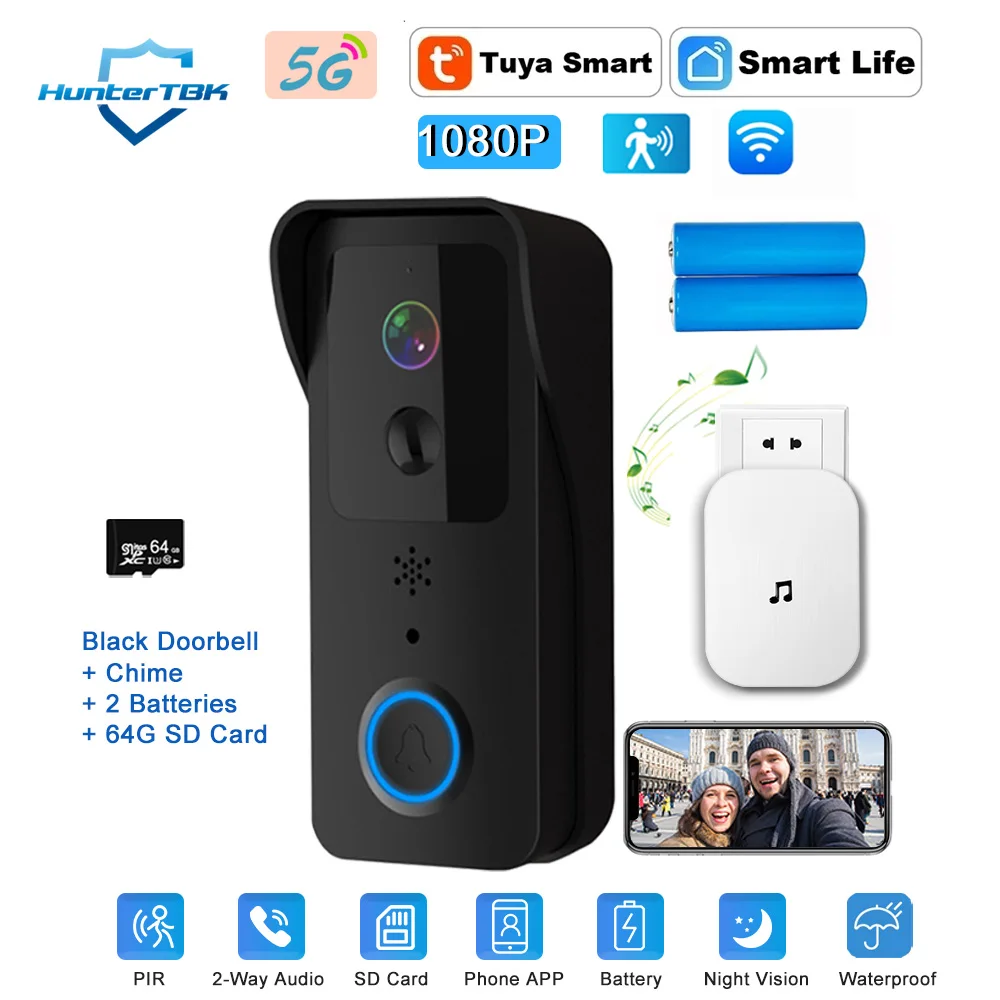 5G 2.4G WiFi Video Doorbell 1080P Tuya Smart Outdoor Wireless Intercom Waterproof Wireless Camera Ringing Bell image 3