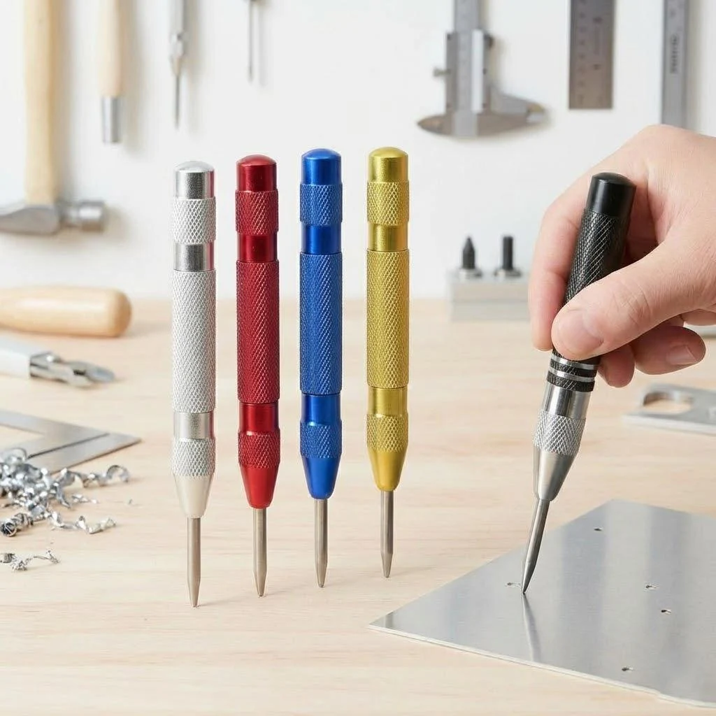 Automatic Center Punch for Wood and Metal Spring Loaded Self Pin Marker Tool for Precise Hole Marking and Drilling Carpenter