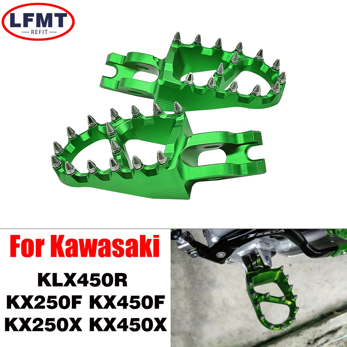 

Motocross CNC Aluminum Rests Pedals Footpegs Foot Pegs For Kawasaki KX250F KX450F KX250X KX450X KLX450R KX 250F 450F 2006-2023