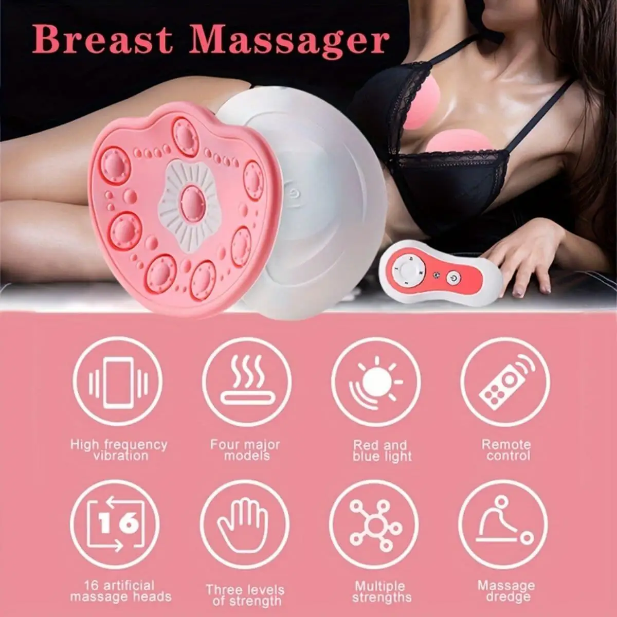 1PCS Electric Breast Massager with Heating&Smart Vibration USB Charging Wireless Remote Anti-Sagging Care Silicone Pad for Women view 2