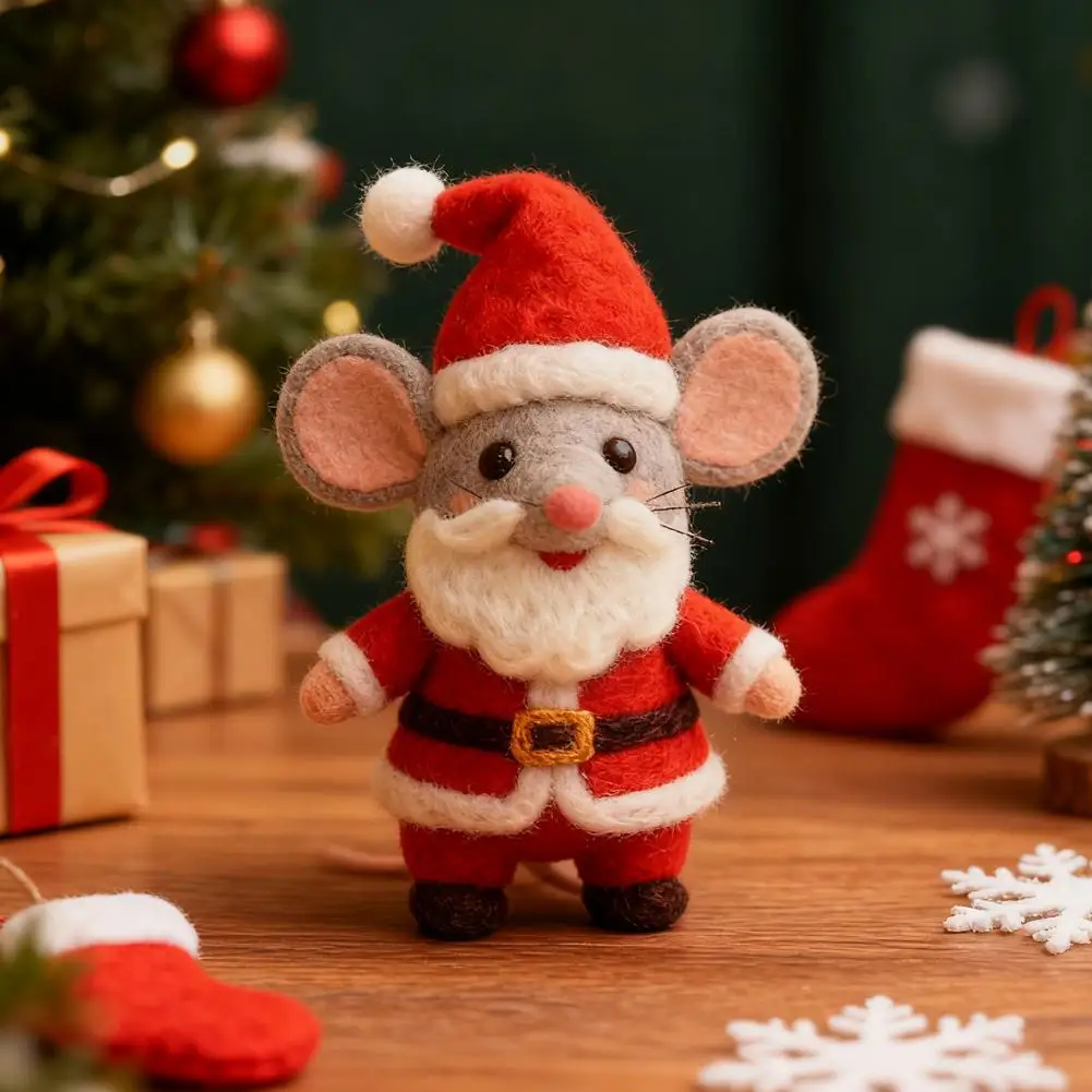 Cute Christmas Needle Felted Mouses Christmas Wool Felt Handmade DIY Craft Needle Felting Kit Non Finished Poked Set Gift