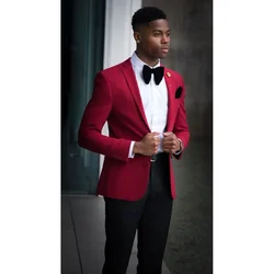 Prom Men Suits Blazer Terno Fashion Red Jacket Black Pants Notch Lapel Single Breasted Formal Occasion 2 Piece Jacket Pants