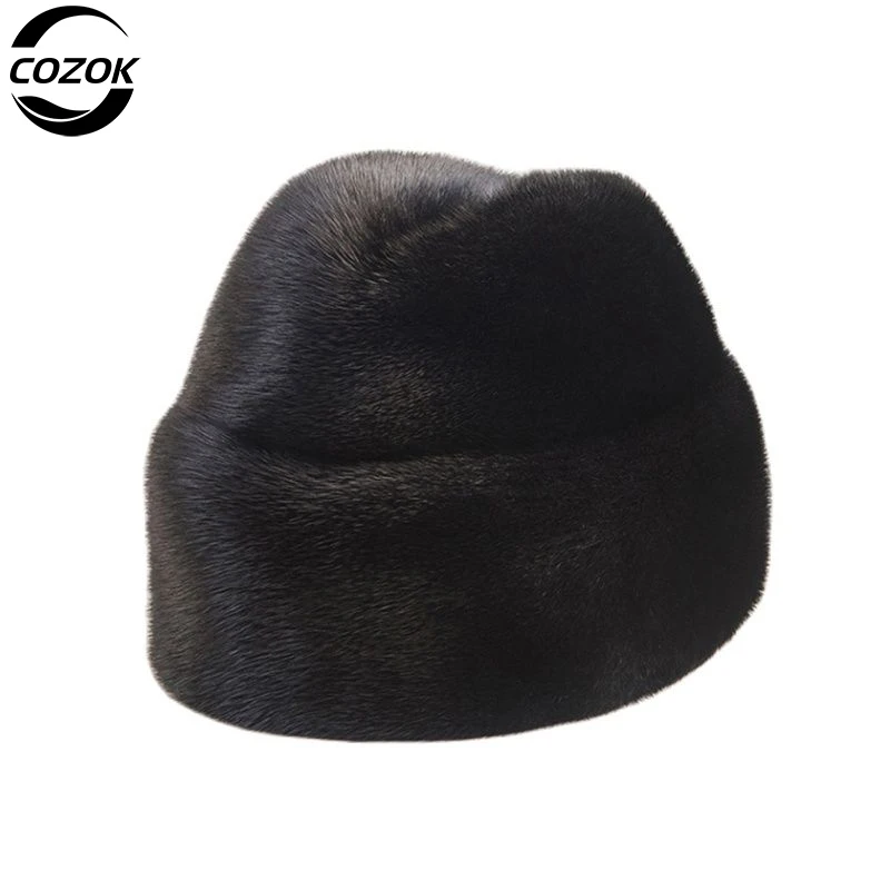 

2024 Winter Fashion Genuine Real Mink Fur Cap Bomber Fur Hat For Unisex Cold Outdoor Ear Warm Ride Motorcycling Natural Mink Cap