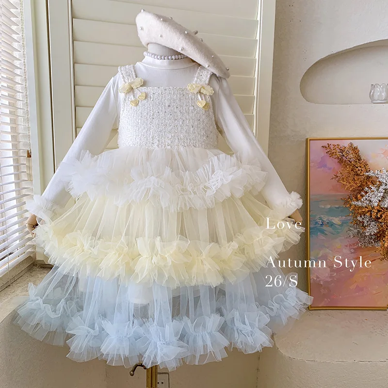 Girl's Little Fragrant Wind Vest Skirt Set 2026 Spring and Autumn New Sweet Beauty Baby Princess Yarn Skirt Two Piece Set