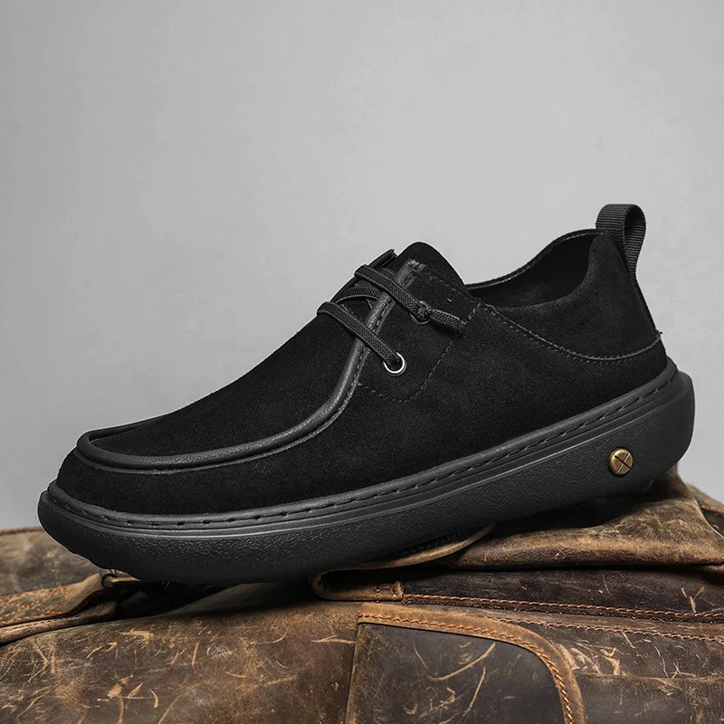 

Fashion Men Suede Leather Casual Shoes Street Simple Flat Skate Shoes Lace-up Comfortable Loafer