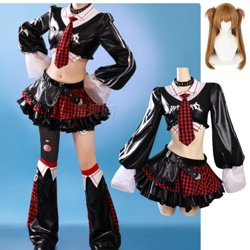 

New Anime Asuka Cosplay Costume Sexy Rock Band Uniform Top Skirt Wig Suit for Women Halloween Comic Party Roleplay Outfits
