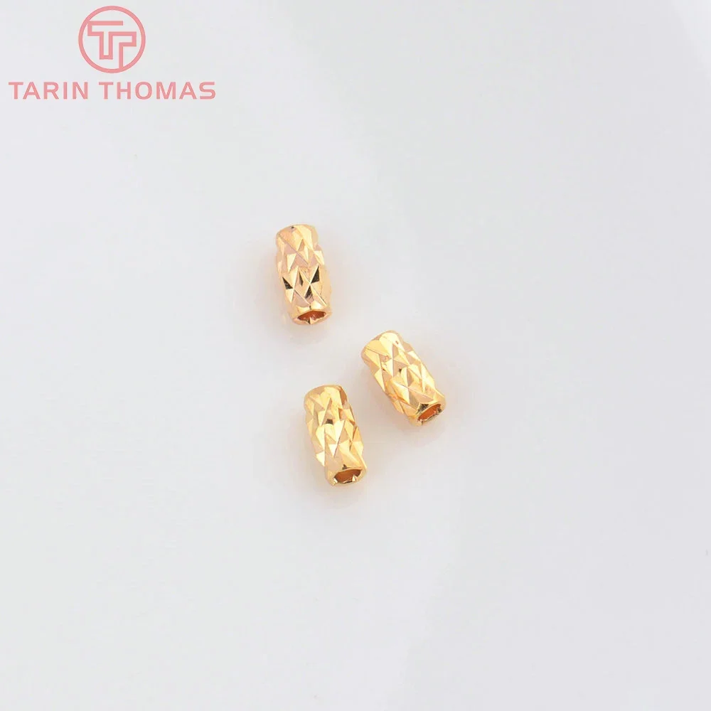 (4875)20PCS 3x6MM 24K Gold Color Brass Rhombus Texture Spacer Beads Bracelet Beads High Quality Diy Jewelry Accessories