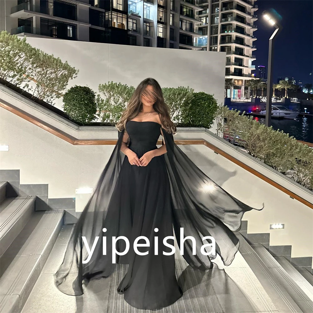 Customized Simple Prom  Sexy Casual  Off-the-shoulder A-line Formal Ocassion Gown Draped Floor length Chiffon Evening Dress فسات