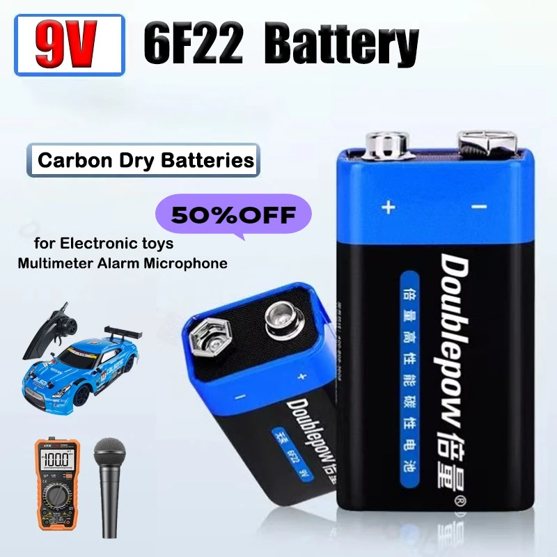

1-10pcs New Disposable 9V 6F22 Battery 9V6F22 Square Cell Multimeter Alarm Microphone Carbon 9Volt Dry Batteries