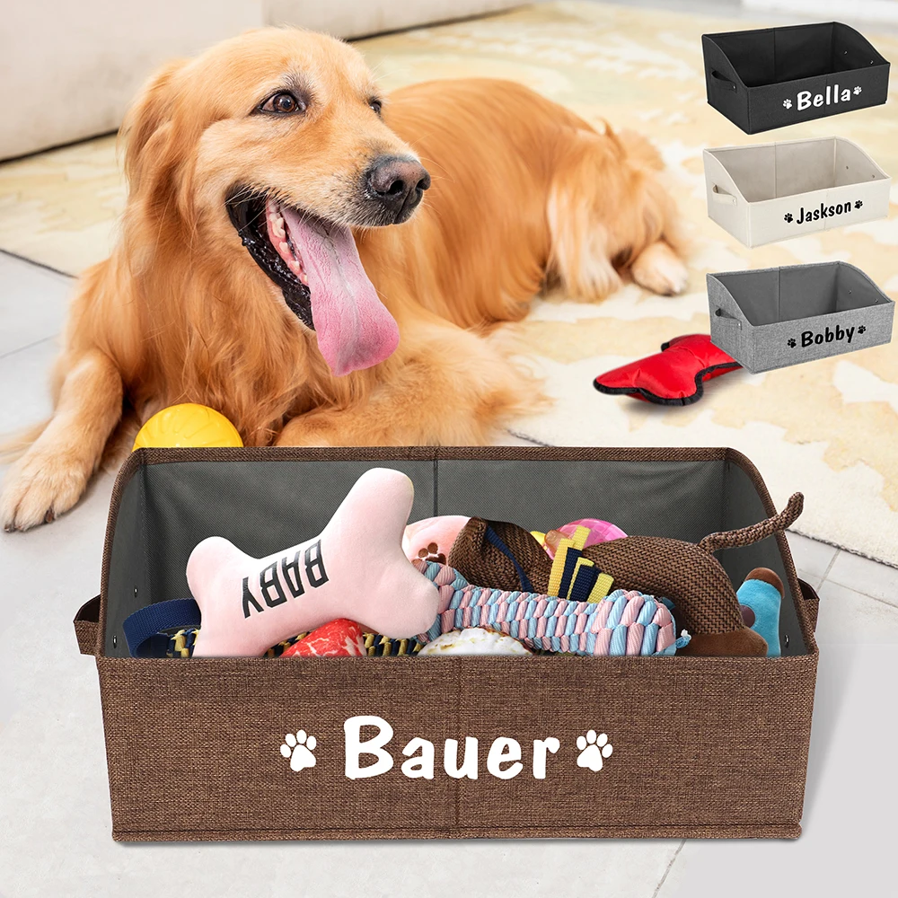 Custom Dog Toy Storage Box Foldable Cat Dogs Storage Basket Free Print Name Paw Pet Organizer Baskets For Dogs Cats Pet Supplies