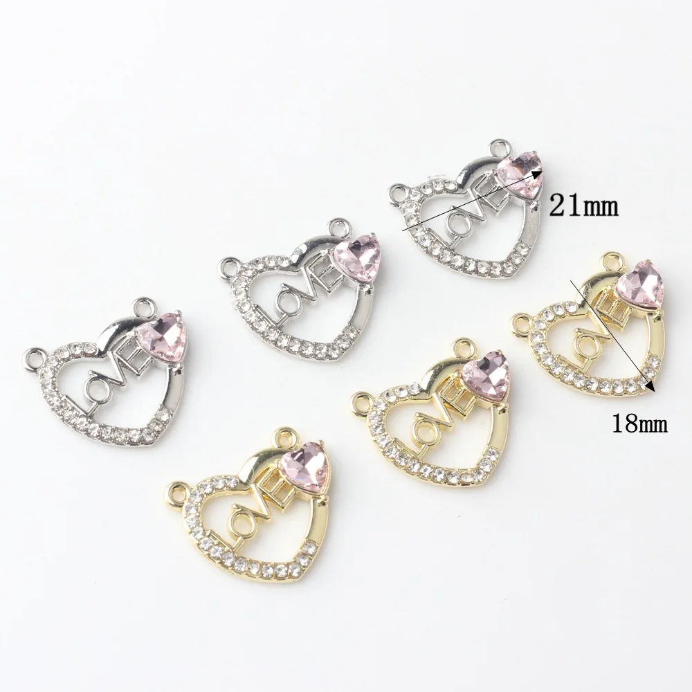 10Pcs Alloy Inlaid Letter Heart Shape Charms Pendant Hollow Out LOVE For DIY Earrings Bracelet Jewelry Making Accessories Gifts