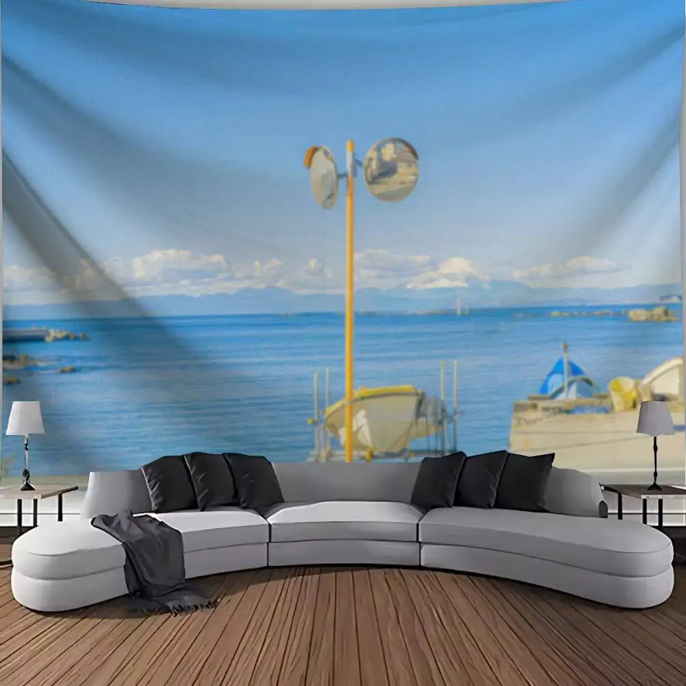 Ocean Seaside Scenery Tapestry Blue Sky Sea Coast Landscape Wall Hanging Natural Seascape Aesthetic Bedroom Home Wall Decor