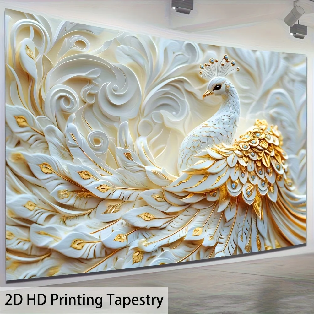 Elegant Peacock Tapestry, Embossed Vibrant Feather Design, Luxury Animal Print Wall Art for Living Room and Bedroom Decor