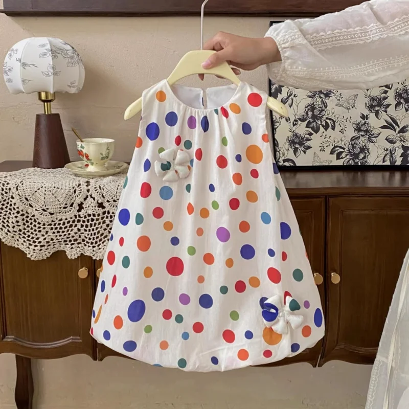 

Girls' Dopamine Polka Dot Sleeveless Dress2026New Summer Fashionable Polka Dot Bud Dress for Children