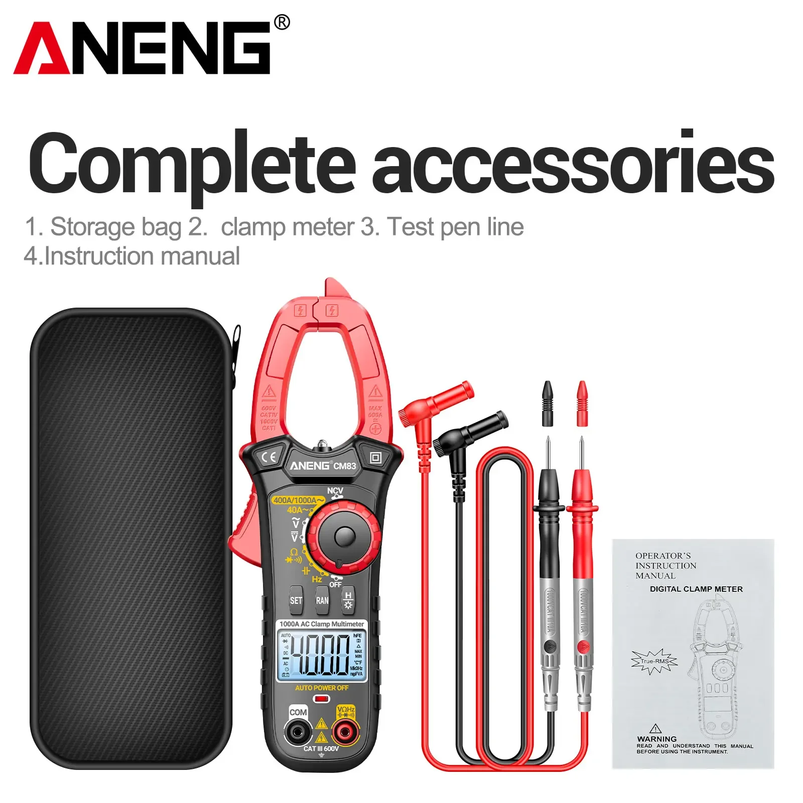 ANENG CM83 1000A AC Current Clamp Meter Multimeter for Electrician 4000 Counts NCV Voltage Tester Backlight Flashlight Data Hold