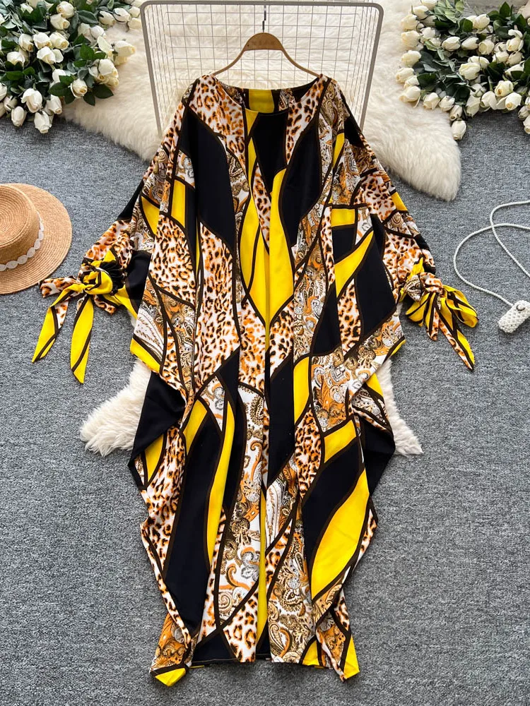 Vestido Largo con Estampado Floral Retro para Mujer, Hoado, con Nudo, Cintura Alta, Falda en Línea A, Estilo E, Vers...