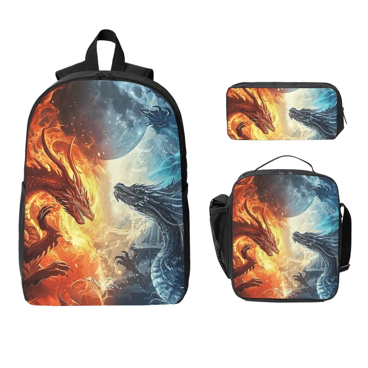Red Fire Dragon Backpack Student BookBag School Bag Laptop Shoulder Bags 3ps Insulated Lunch Bag Pencil Case