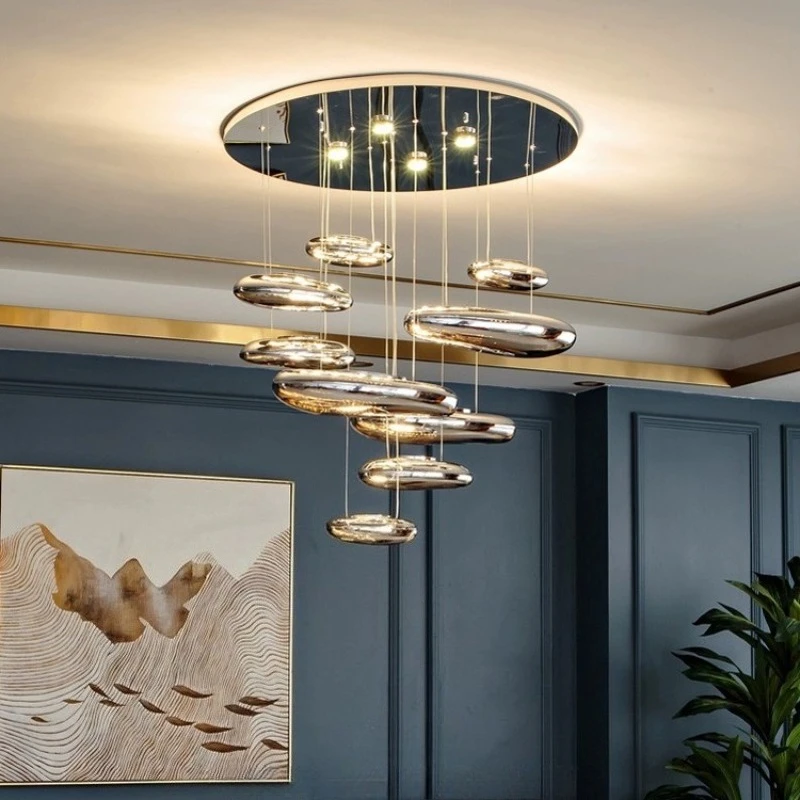 Nordic Minimalist Led Stair Chandelier Home Design Villa Duplex Building Hotel Apartment Lamp Dimmable Line Lusters Luminaires