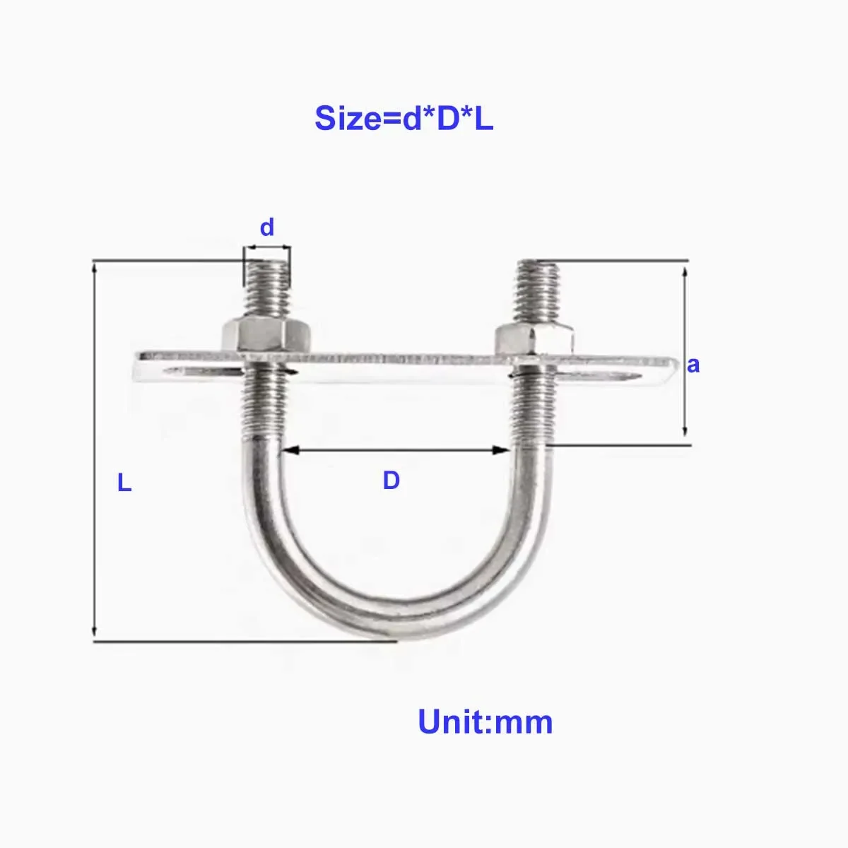 Guangluo 304 Stainless Steel Extended Full Set Of U-shaped Bolts And Screws/fixed Horseback Pipe Clamp Clamp M6m8m10