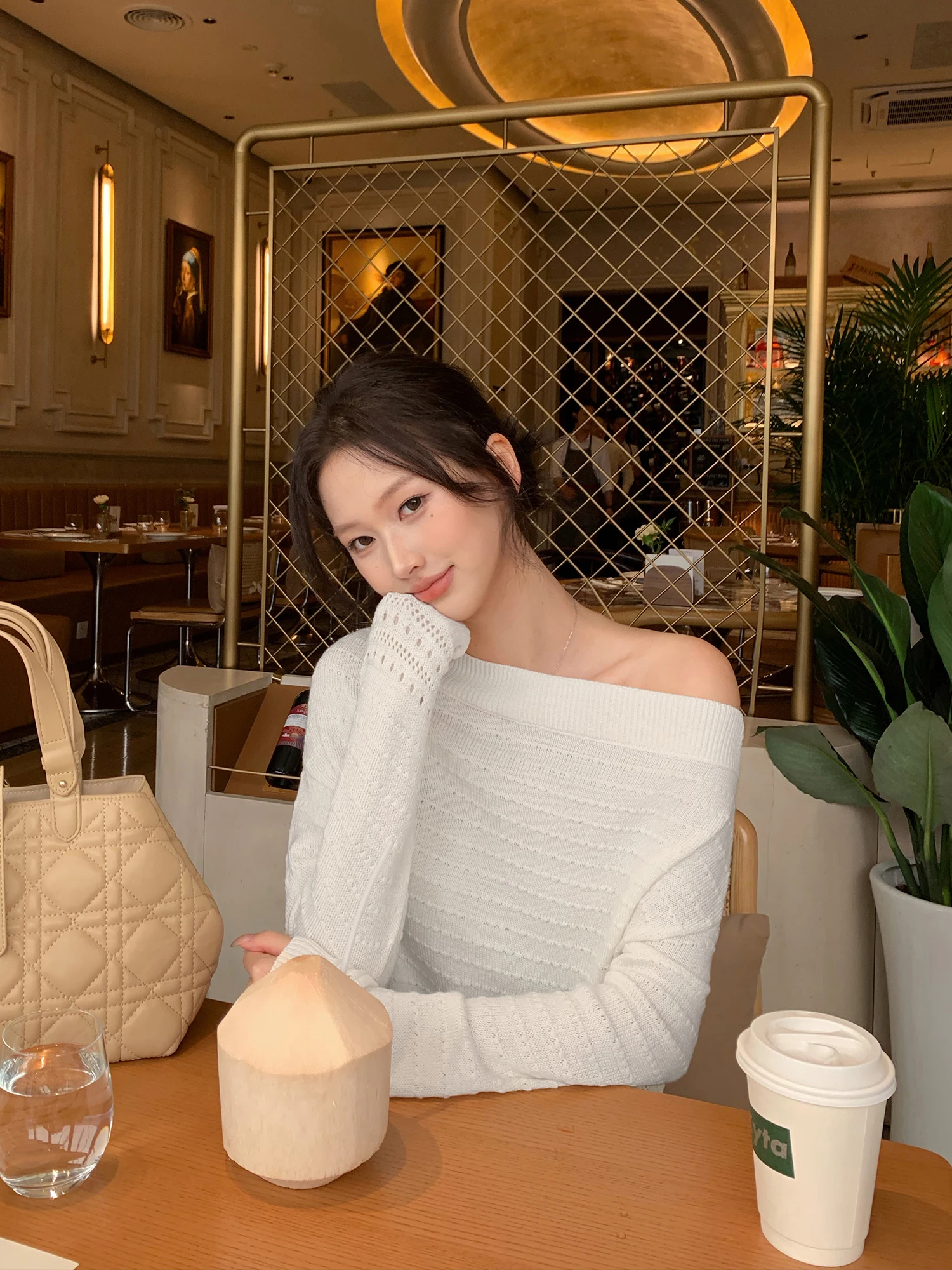Pusumede Soft Cozy Long Sleeve Women's Knitted Sweater Elegant Design Shoulder Bared Top Gentle Style Daily Wear Ladies' Fashion