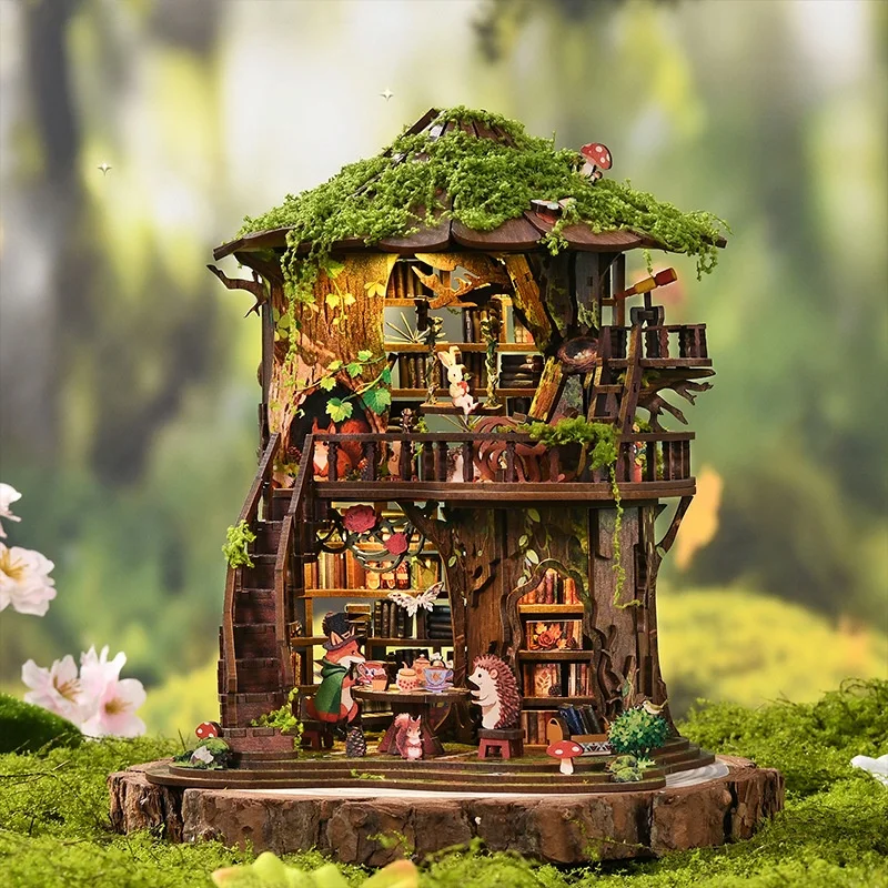 DIY Wooden Book Nook Figurines Miniatures Doll House Kit 3D Puzzle Bookend for Friends Birthday Gifts Home Decor Crafts