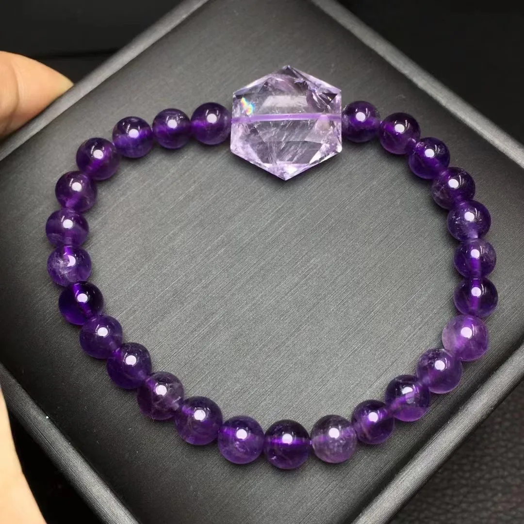 Unit One Bracelet Hot Selling Natural Amethyst Crystal Healing Designed Bead Bracelet With Six-Pointed Star Accessory