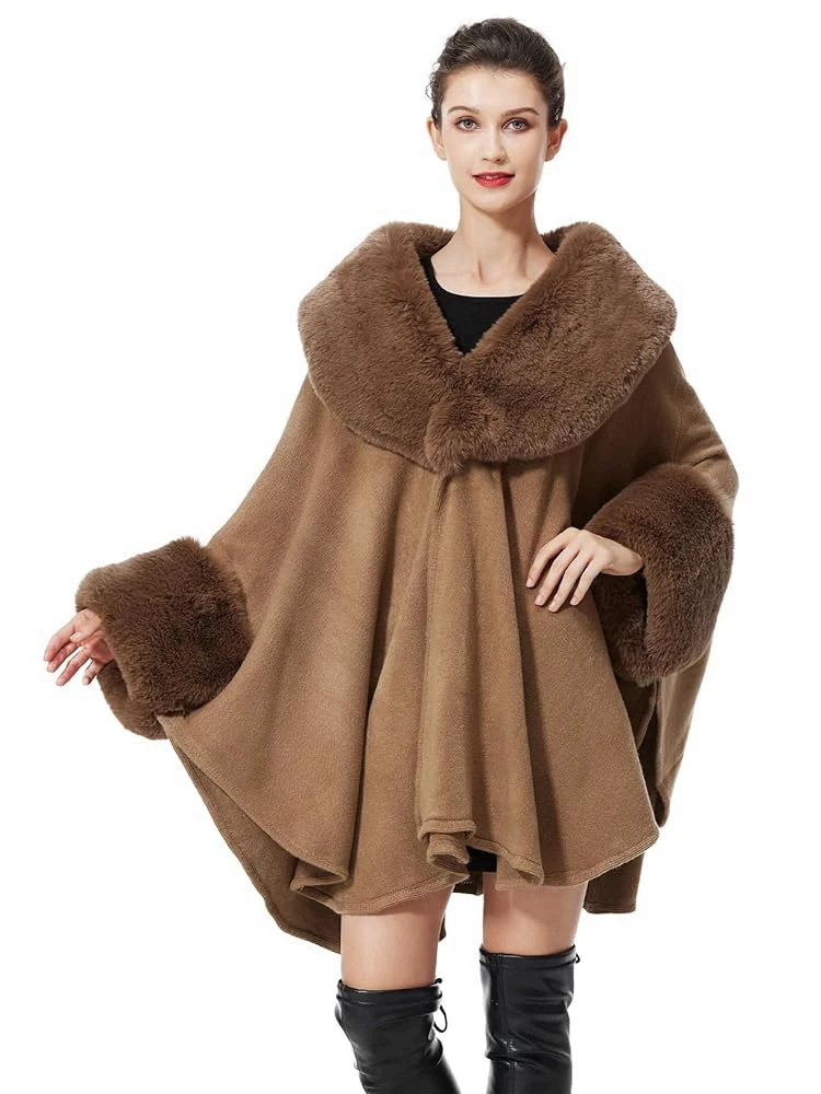 Elegant Noble Soft Knit Faux Rabbit Fur Cape Overcoat Loose Long Fashion Autumn Winter Coat Women Turn-down V Collar Cardigan