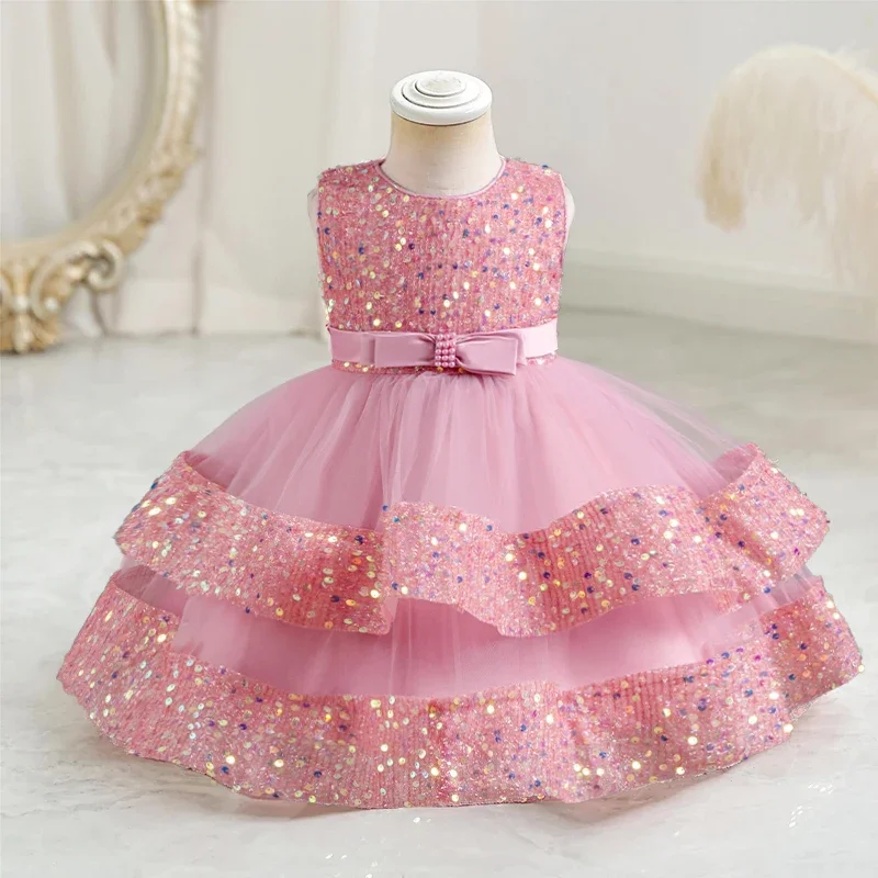 Toddler Baby Girls Sequin Party Dresses Baptism Wedding 1 Year Birthday Princess Dress For Girls Lace Bridesmaid Gown Vestidos