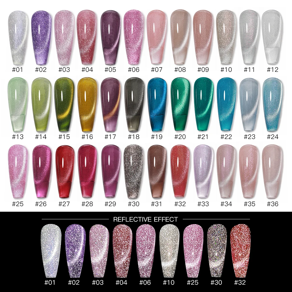 AS 15 ml Katzen-Magnet-Gel-Nagellack, Katzenauge, Glitzer-Effekt, semi-permanent, 36 Farben, Soak Off UV-Gel-Lack, Maniküre-Nagelkunst