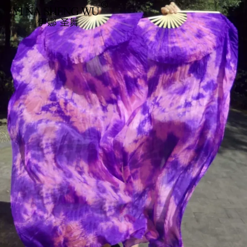 Handmade seda tie dye fãs para performance de dança do ventre, véu de bambu natural, bambu real, alta qualidade, 1 par