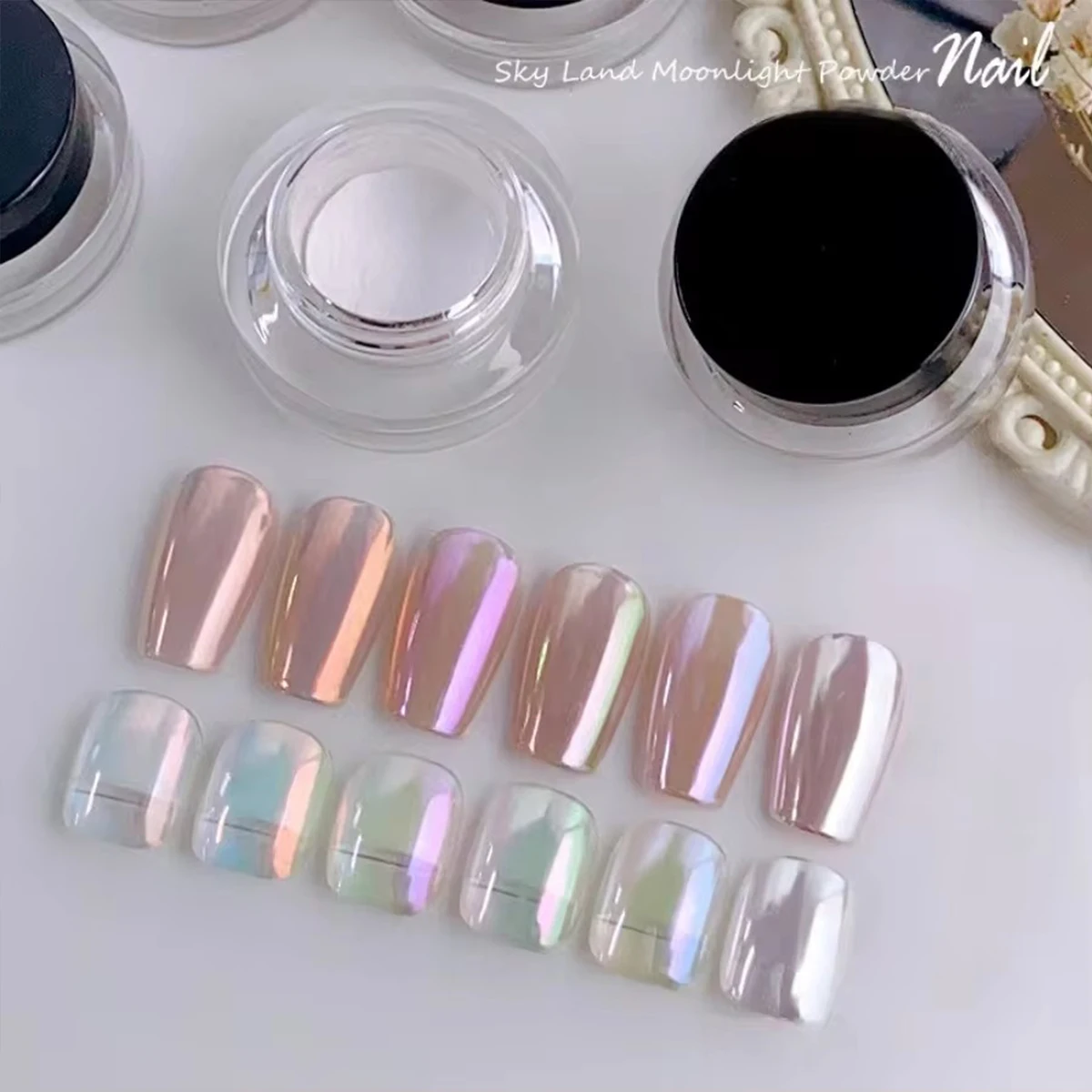 1/6 pezzi polvere per specchio magico per unghie polvere al chiaro di luna struttura metallica Aurora Sparkle Pearl creazione di nail art salone di casa fai da te Y2K