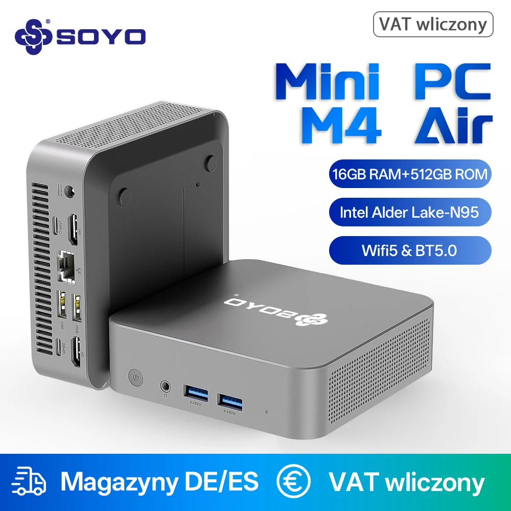 SOYO M4 Air Mini PC Intel 13th Gen Alder Lake N95 CPU 16GB RAM 512GB M.2 SSD WiFi5 BT5.0 Windows 11 Pro كمبيوتر مكتبي صغير