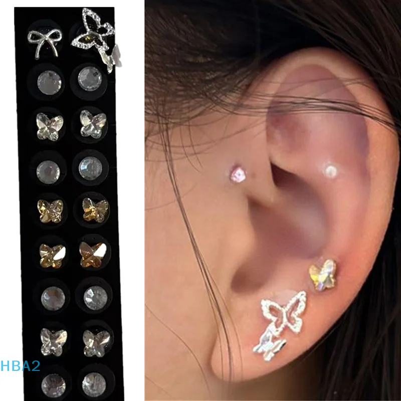 【H】20 Patches Butterfly Flower Shape Crystal Ear Seed Acupuncture Auricular Disposable Ear Stickers Massage Therapy Needle Patch