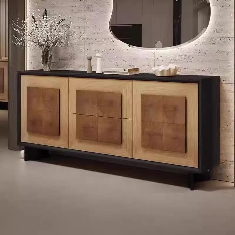 French medieval style solid wood storage cabinet Nordic simple modern annual ring dining side cabinet entry wall decorative cabi