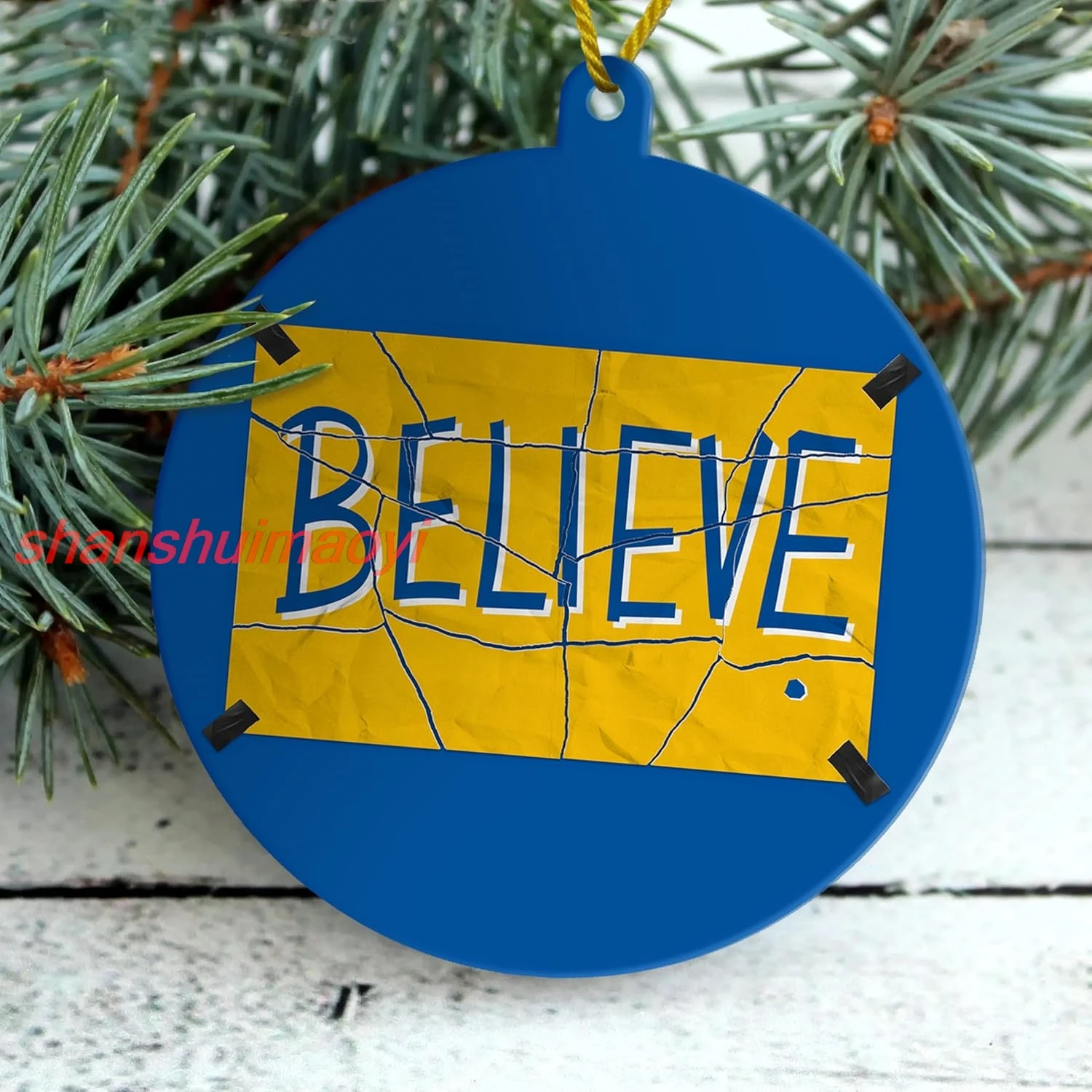 flinelife Torn Believe クリスマスオーナメント、3.5x4、モチベーションを高めるスポーツオーナメントギフト、Believe 車ミラー装飾ハンギング - Perfe ADS