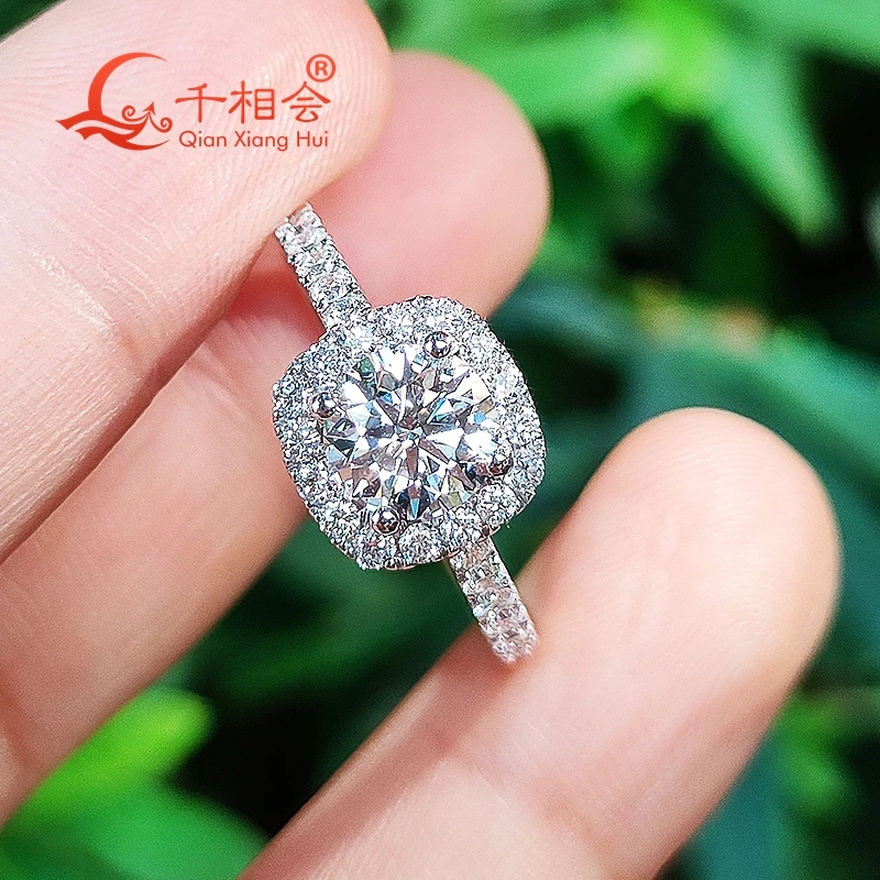 

14k 18k white gold 1ct 6.5mm round Brilliant Cut cushion shape Moissanite Ring Engagement Wedding Gifts Ring Band For Women