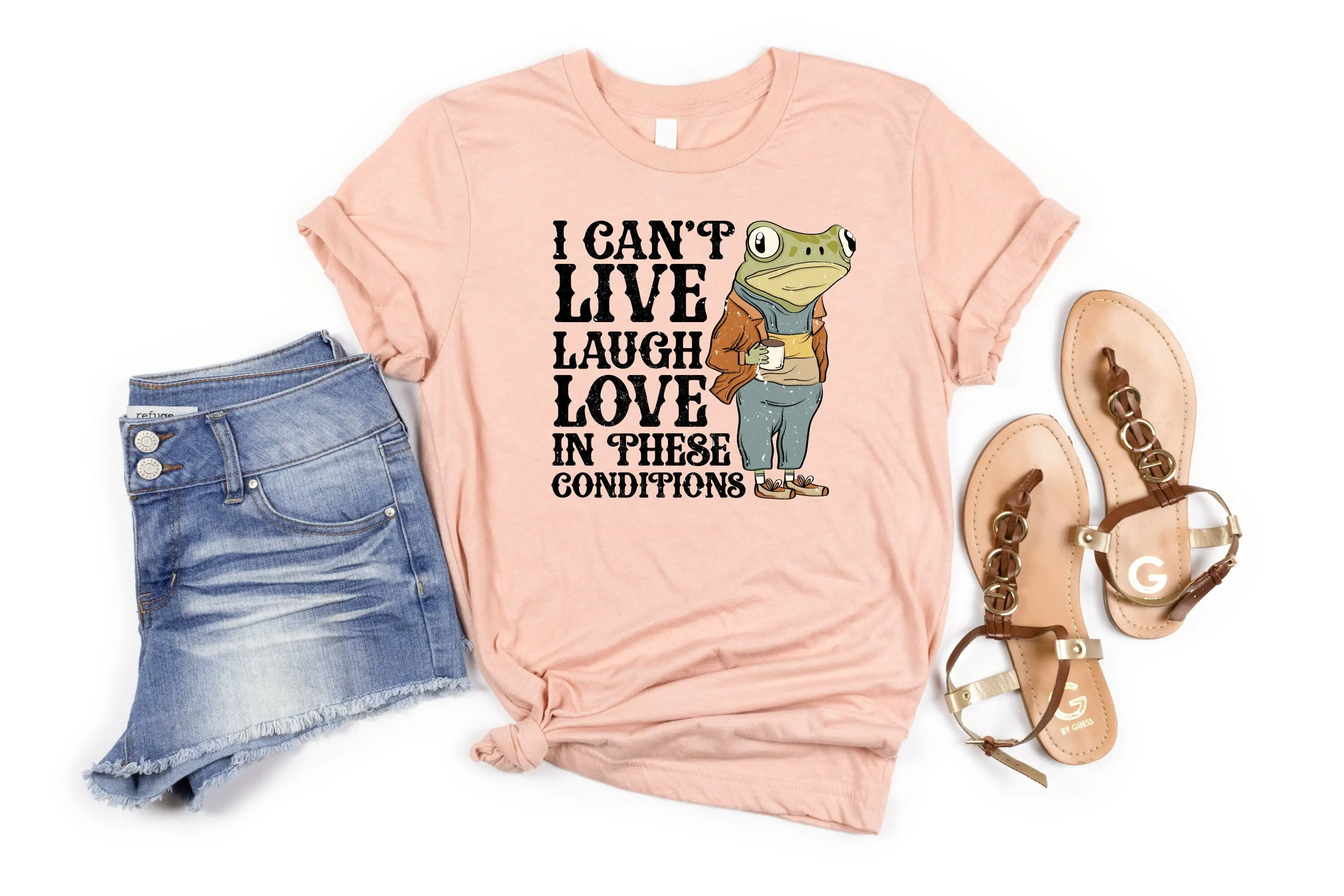 I Can'T Live Laugh Love In These Conditions T Shirt Funny Cottage Core Frog Meme