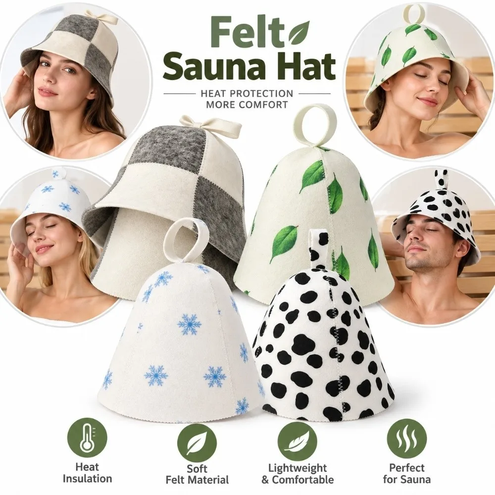 New Leaf Pattern Sauna Hat Felt Snowflake Polka Dot Sauna Cap Absorbent Protective Felt Sauna Cap Unisex