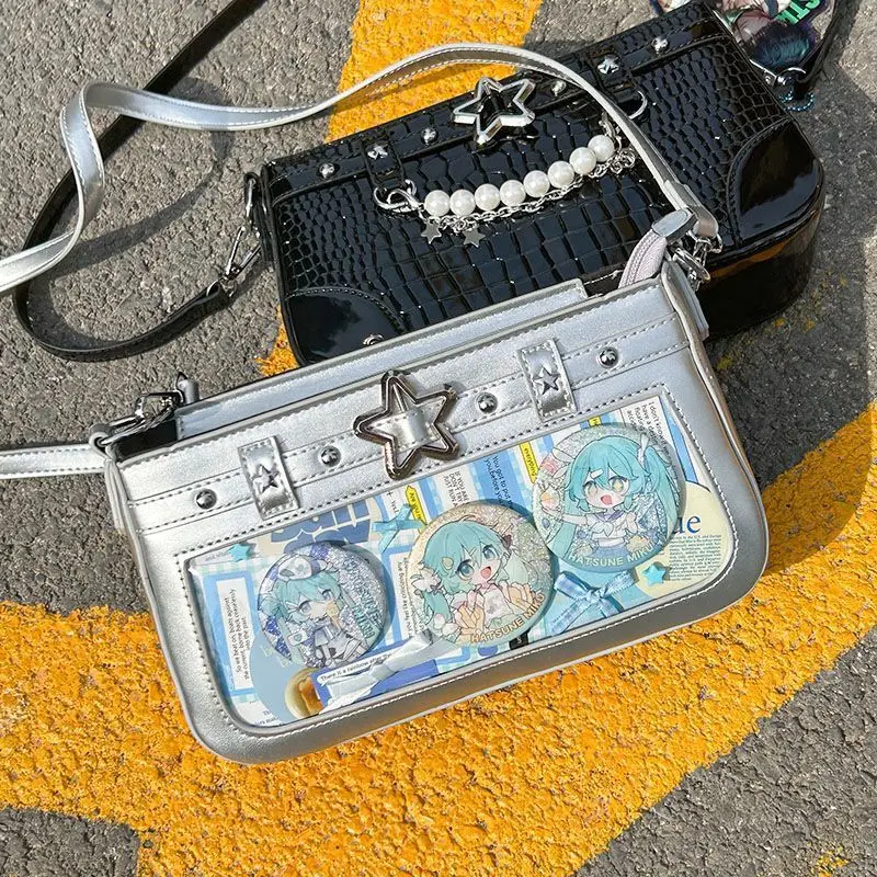 Japanese Harajuku Star Studded Shoulder Bag Women Subculture Anime Transparent Compact Ita Bag Ladies Hot Girl Y2k Crossbody Bag - view 4