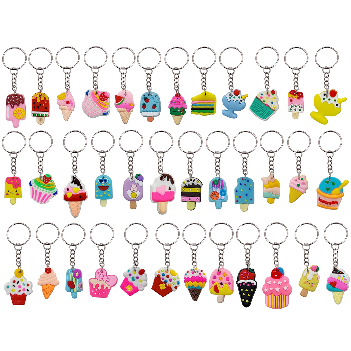 36pcs Cartoon Ice Cream Keychains Cute Ladies Bag Accessories Classroom Prizes Holiday Party Favors Back-to-School Gifts