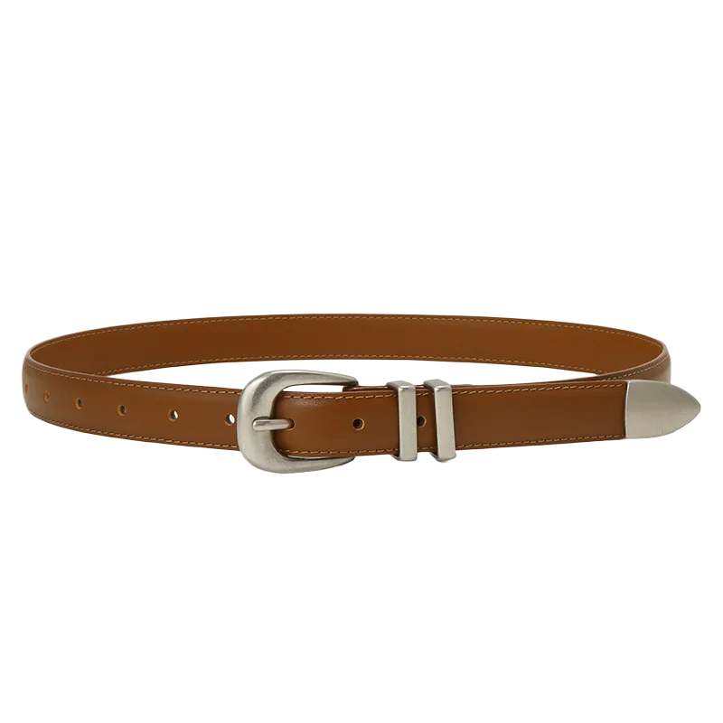 Genuine leather women's belt with pin buckle, perfect for pairing with jeans, a minimalist and versatile belt
