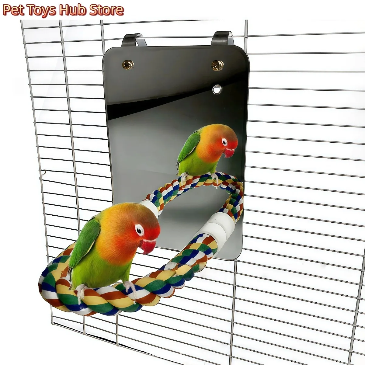 

Bird Mirror with Rope Perch Cockatiel Mirror for Cage Bird Toys Swing Parrot Cage Toys for Parakeet Cockatoo Cockatiel Conure