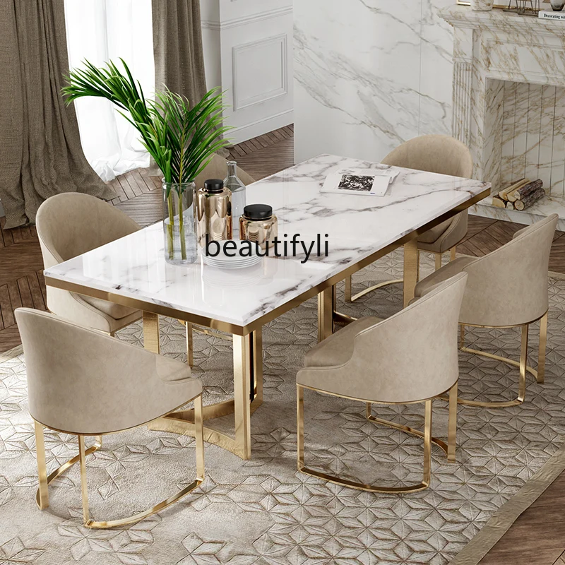 

Light luxury marble dining table and chair combination rectangular dining table Nordic home dining table